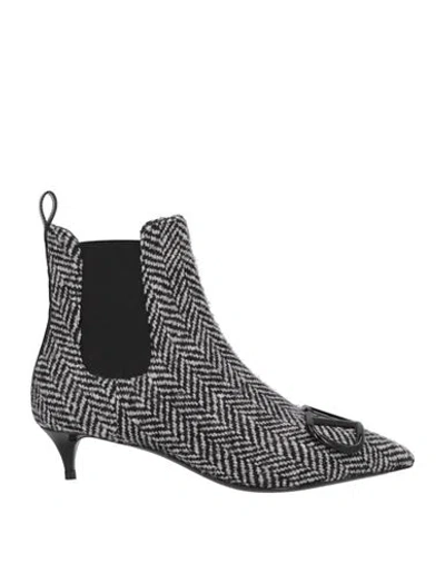 Valentino Garavani Woman Ankle Boots Black Size 6.5 Soft Leather, Textile Fibers