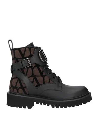 Valentino Garavani Woman Ankle Boots Black Size 8 Leather, Textile Fibers