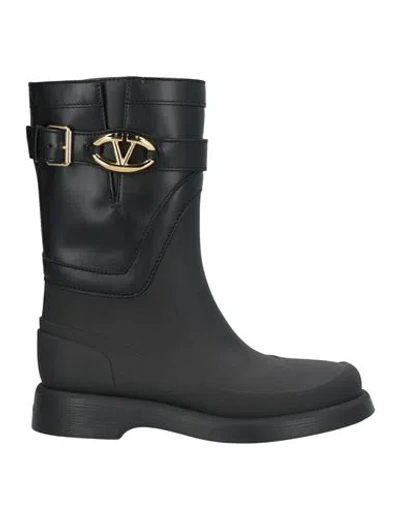 Valentino Garavani Woman Ankle Boots Black Size 8 Leather, Rubber