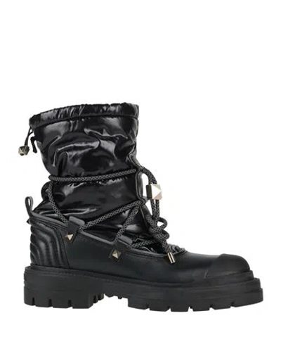 Valentino Garavani Woman Ankle Boots Black Size 6 Leather, Textile Fibers