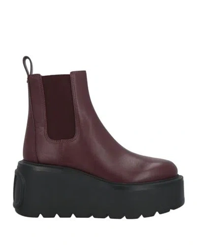 Valentino Garavani Woman Ankle Boots Burgundy Size 7.5 Leather In Red