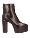 Valentino Garavani Woman Ankle Boots Burgundy Size 11 Soft Leather In Red