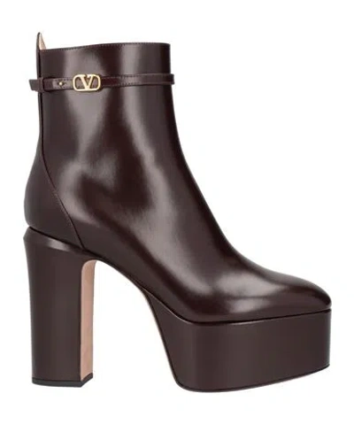 Valentino Garavani Woman Ankle Boots Burgundy Size 11 Soft Leather In Red