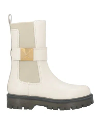 Valentino Garavani Woman Ankle Boots Ivory Size 7.5 Leather In White