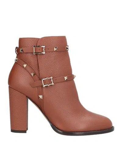 Valentino Garavani Woman Ankle Boots Tan Size 6 Leather In Brown