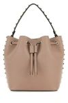 Valentino Antiqued Pink Leather Rockstud Bucket Bag In Pink
