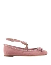 Valentino Rockstud Velvet Ballet Flats In Pink