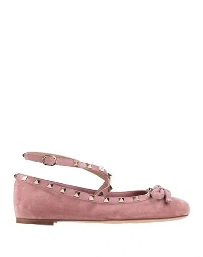 Valentino Garavani Woman Ballet Flats Antique Rose Size 7.5 Textile Fibers, Leather In Pink