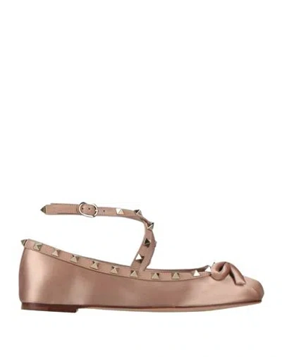 VALENTINO GARAVANI VALENTINO GARAVANI WOMAN BALLET FLATS ANTIQUE ROSE SIZE 8 LEATHER, TEXTILE FIBERS