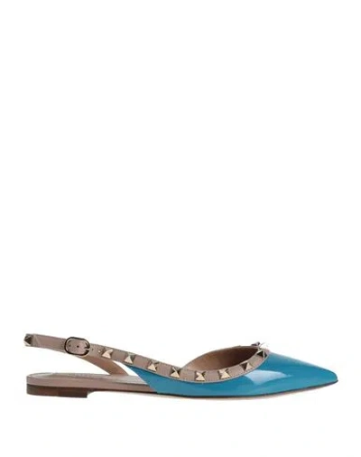 Valentino Garavani Woman Ballet Flats Azure Size 6.5 Soft Leather In Blue