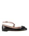 Valentino Rockstud Leather Flats In Black