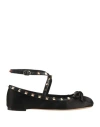 Valentino Rockstud Satin Ballet Flats In Black