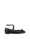 Valentino Rockstud Satin Ballet Flats In Black