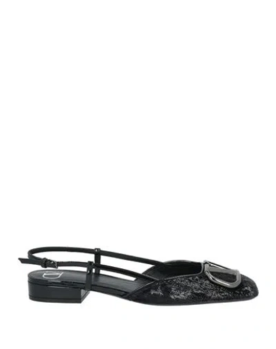 Valentino Garavani Woman Ballet Flats Black Size 7.5 Leather, Textile Fibers