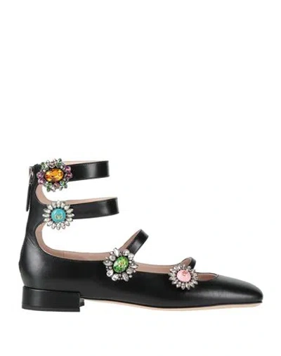 Valentino Garavani Woman Ballet Flats Black Size 8 Leather In Multi