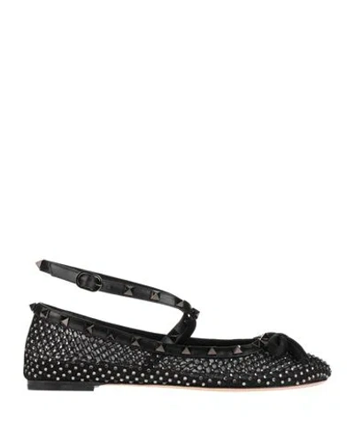 Valentino Garavani Woman Ballet Flats Black Size 7 Leather, Textile Fibers