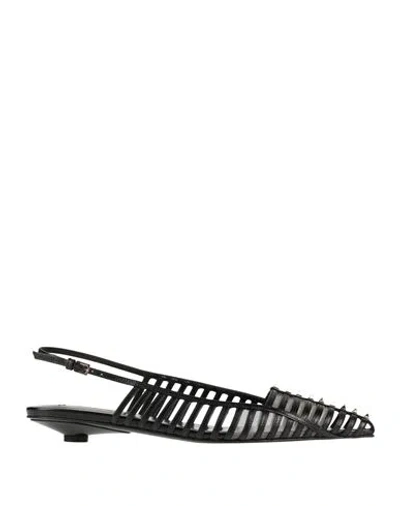 Valentino Garavani Woman Ballet Flats Black Size 7.5 Leather, Textile Fibers