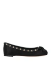 Valentino Garavani Woman Ballet Flats Black Size 7 Leather, Textile Fibers In Black