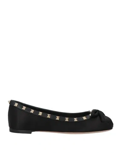 Valentino Garavani Woman Ballet Flats Black Size 7 Leather, Textile Fibers