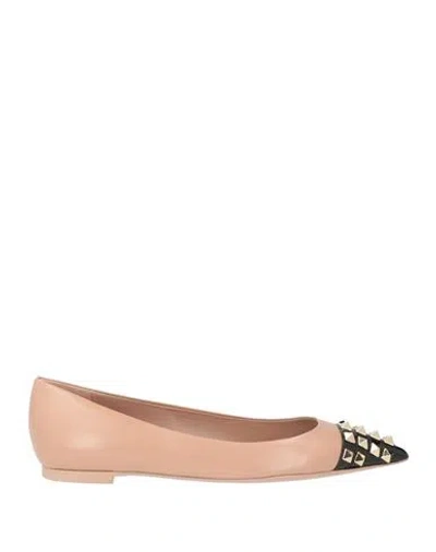 Valentino Garavani Woman Ballet Flats Blush Size 6 Leather In Gold