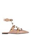 Valentino Taupe Leather Roman Stud Ballet Flats In Pink
