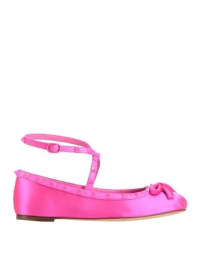 Valentino Garavani Woman Ballet Flats Fuchsia Size 11 Textile Fibers, Leather In Pink