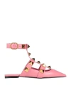 Valentino Pink Calfskin Roman Stud Ballet Flats In Pink