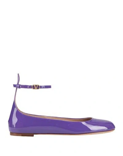 Valentino Garavani Woman Ballet Flats Purple Size 7 Leather In Blue