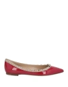 Valentino Rockstud Pointed Toe Ballerina Flat In Red