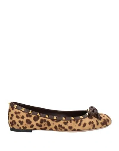 Valentino Garavani Woman Ballet Flats Sand Size 8 Calfskin In Brown