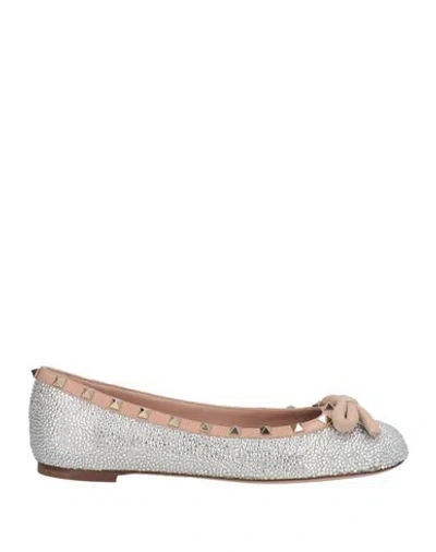 Valentino Garavani Rockstud Embellished Leather Ballet Flats In Neutrals