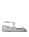 Valentino Mesh Rockstud Ballerinas Featuring Bow Detail In Silver