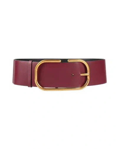 Valentino Garavani Woman Belt Burgundy Size 36 Leather, Metal In Red