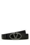 Valentino Black Leather Vlogo The Bold Edition Belt In Multicolor