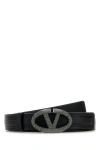 Valentino Leather Belt With Adjustable Length And Embellished Buckle In Black