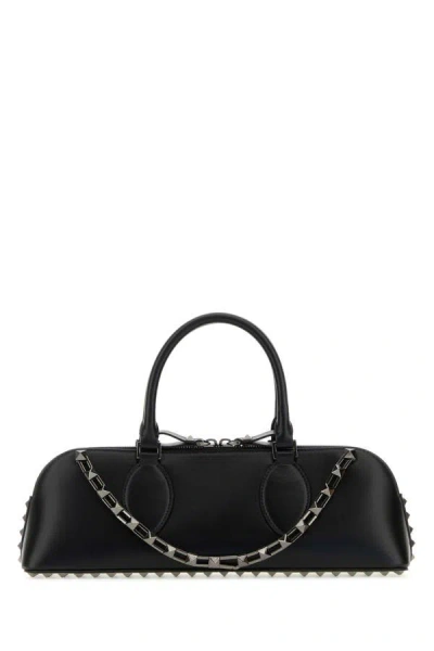 Valentino Garavani Women Black Leather Rockstud East-west Handbag