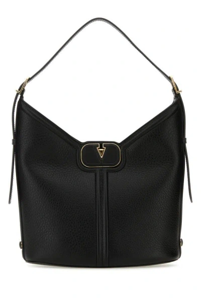 Valentino Garavani Woman Black Leather Vlogo Handbag In Burgundy