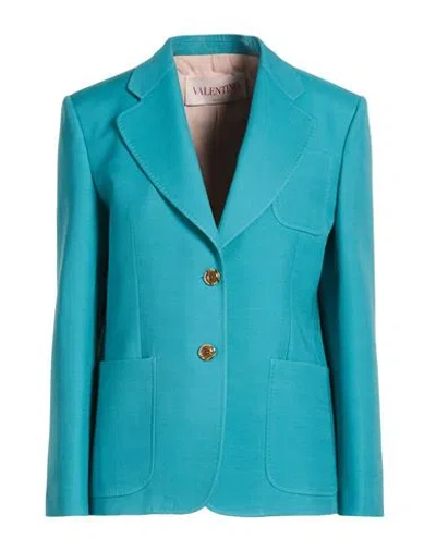 Valentino Garavani Woman Blazer Turquoise Size 8 Virgin Wool, Silk In Blue