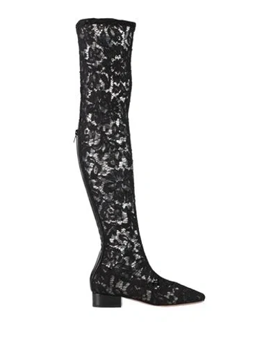 Valentino Garavani Woman Boot Black Size 8 Leather, Textile Fibers In Multi
