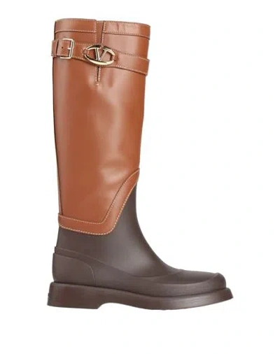 Valentino Garavani Woman Boot Dark Brown Size 6 Leather, Rubber