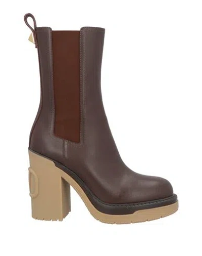 Valentino Garavani Woman Boot Dark Brown Size 8 Soft Leather, Textile Fibers