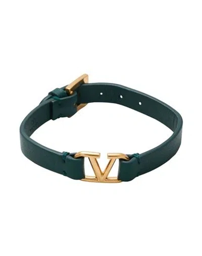 Valentino Garavani Woman Bracelet Green Size - Leather, Metal In Multi