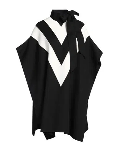 Valentino Tie-neck Striped Wool And Cashmere-blend Cape In Black