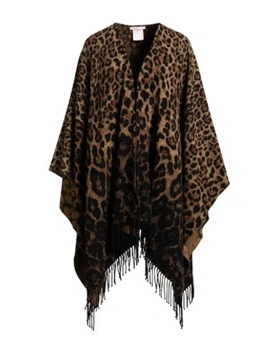 Valentino Garavani Woman Cape Camel Size Onesize Virgin Wool, Cashmere, Polyamide In Black