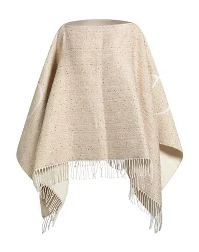 Valentino Garavani Woman Cape Platinum Size Onesize Wool, Synthetic Fibers, Cotton, Metallic Fiber,  In Neutral