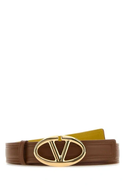 Valentino Garavani Woman Caramel Leather Reversible Belt In Brown