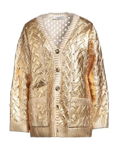 Valentino Garavani Woman Cardigan Gold Size M Virgin Wool, Viscose, Metallic Fiber