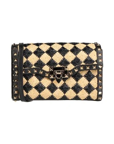 Valentino Garavani Woman Cross-body Bag Black Size - Leather, Natural Raffia
