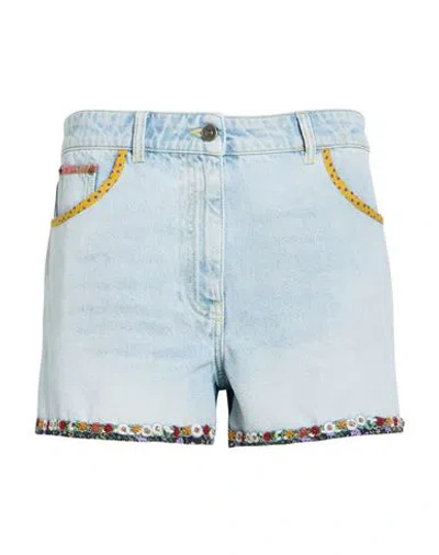 Valentino Garavani Woman Denim Shorts Blue Size 25 Cotton, Calfskin, Polyester, Viscose