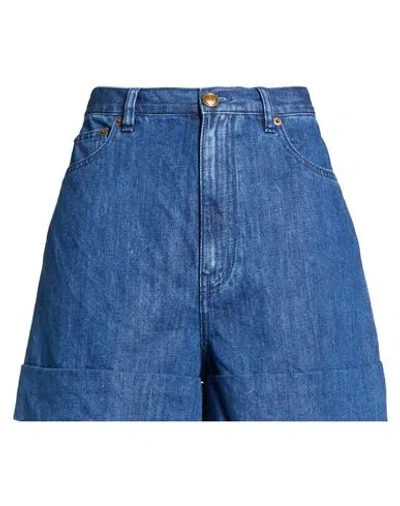 Valentino Garavani Woman Denim Shorts Blue Size 27 Cotton, Linen, Calfskin